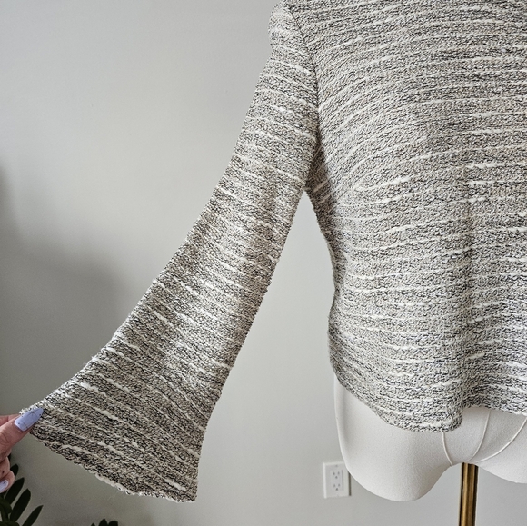 Zara woman Gray Knit Sweater m bell sleeve tweed mock neck - Picture 2 of 6